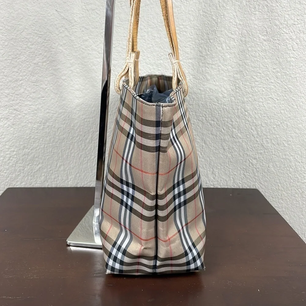 Burberry London Nylon Tote Bag Nova Check Haymarket Beige Tan Shopper Minimalist - Picture 3 of 15